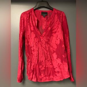 💛TODAY**$12**Cynthia Rowley red channel appliqué soft fabric dress w/floral top